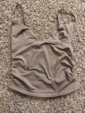 Source Unknown Taupe Crop Cami with V-Neck and Thin Straps